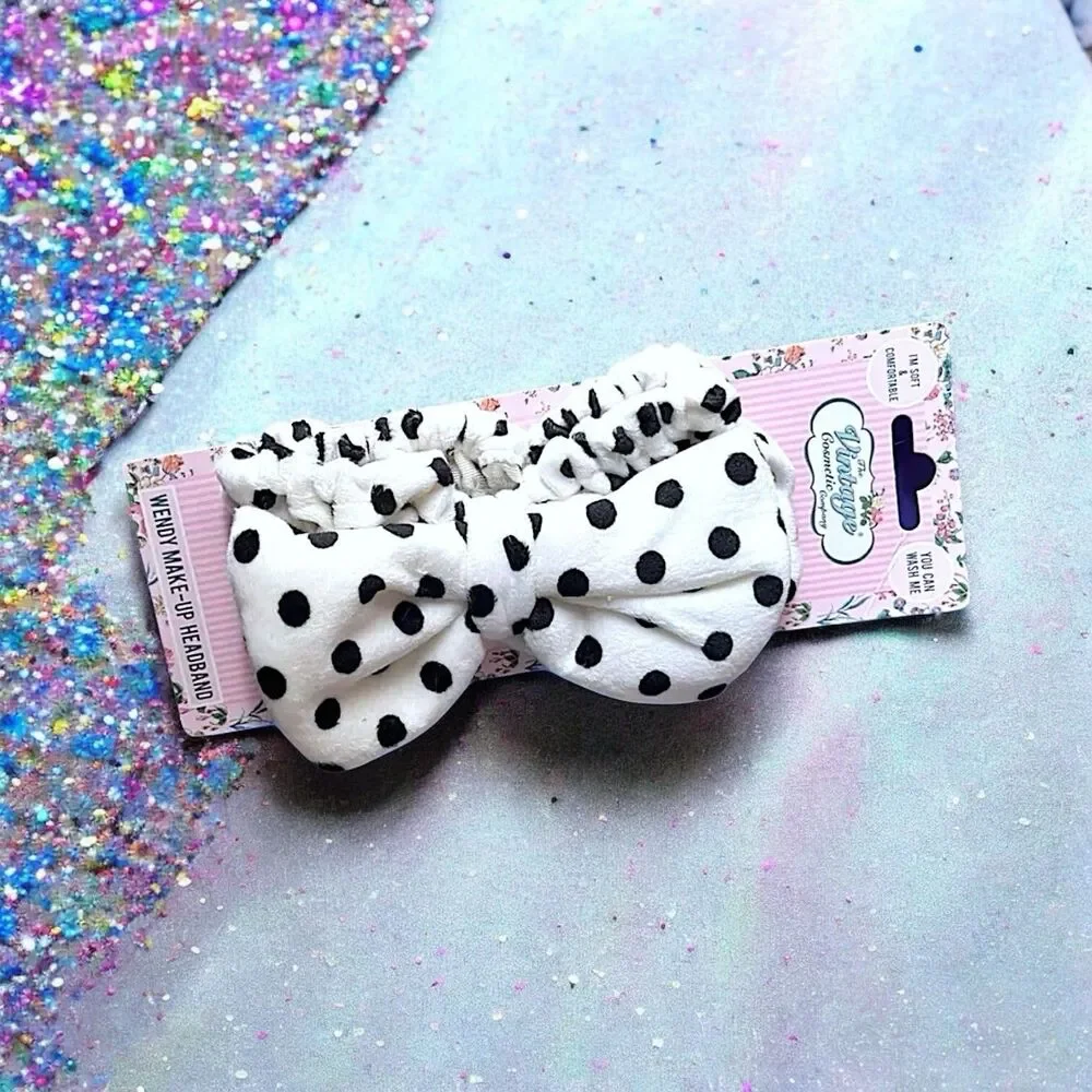 THE VINTAGE COSMETIC COMPANY Black Polka Dot Headband New With Tags